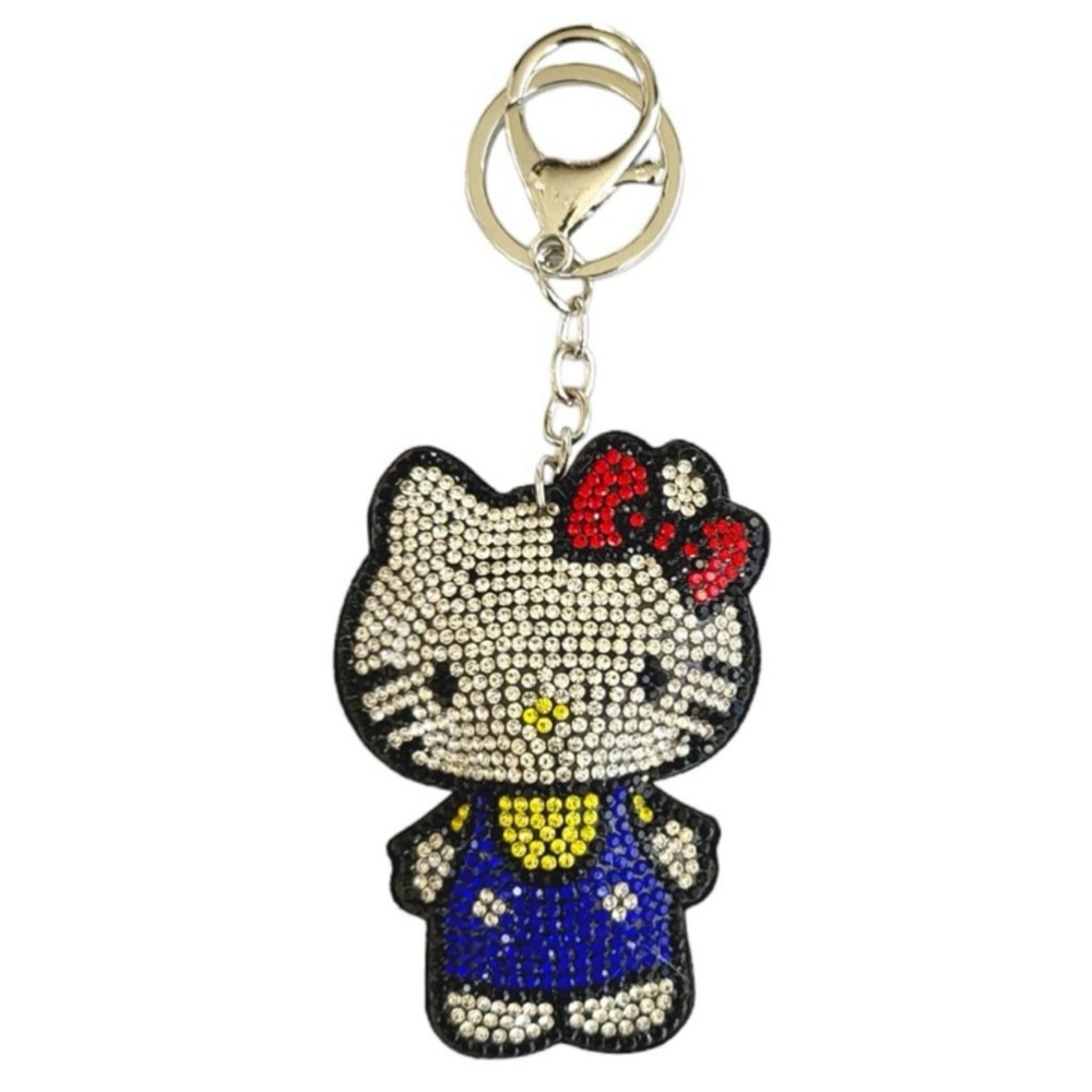 NWT Rhinestone Hello Kitty Keychain Bag Charm Black Vegan Suede